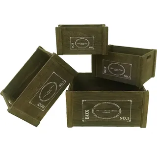 Aufbewahrungsboxen 4er Set Braun Ordnung Shabby Holzkisten Vintage Retro Wein - Braun