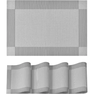 Artoid Mode Silber Grau PVC Platzsets 4er Set, 30x45cm Tischsets Waschbar Schmutzabweisend Hitzebeständig Platzdeckchen Zuhause Küche Deko