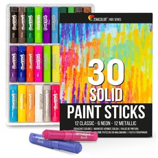 Zenacolor 30 Malfarben Set in Gouache Farben in Stiftform Gouache Sticks - Bastelfarben für Kinder Mal & Farbset ungiftig - Paint Schulmalfarben Deckfarben Kinder
