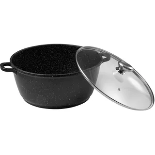 Pradel Excellence, PCUI001012, Kochtopf Premium, Aluguss Ø32cm, Glasdeckel, Antihaftbeschichtung in Steinoptik, 2 Griffschützer, alle Herdarten, Schwarz