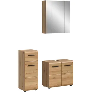 xonox.home – 3 TLG. Badezimmerkombination Ice 105x185x30 cm in Korpus und Front Artisan Oak Nachbildung – Hochwertige Badmöbel-Kombi – modern, pflegeleicht & edel