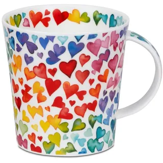 Dunoon Becher Cairngorm Lots of Love 0,48l Fine Bone China Porzellan 480ml Tasse Moderne Kaffeetasse mit farbenfrohem Herz Design | Hochwertige Qualität Spülmaschinenfest