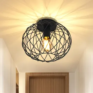 glitzerlife Deckenlampe Vintage - Flurlampe E27 1 Flammig Industrial Retro Metall Lampenschirm Käfig Gitter Esszimmerlampe Wohnzimmer
