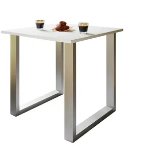 VCM my home Esstisch Xona weiß rechteckig, U-Fuß silber, 80,0 x 50,0 x 76,0 cm