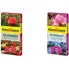 Floragard Rosenerde 40 Liter - torfreduzierte Spezialerde & Rhodohum 40 L • Spezialerde • für Rohododendron, Azaleen, Blaubeeren und andere Moorbeetpflanzen • zur Bodenverbesserung