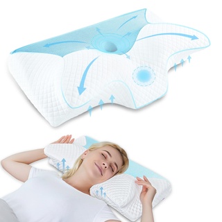 HOMCA Orthopädisches Kissen Memory Foam Nackenstützkissen für HWS Ergonomisches Kopfkissen für Rücken-, Seiten- und Bauchschläfer, 60 * 35 * 8/12cm, Blau