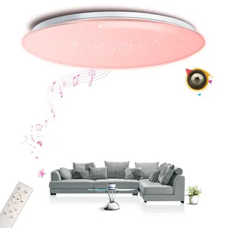 LED Deckenleuchte mit Bluetooth Lautsprecher kompatibel mit Alexa & Google Home Smarte Musik Deckenlampe 55W 50cm Dimmbare einstellbare Farbtemperatur 16M RGB Farben für Wohnzimmer Schlafzimmer Küche