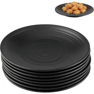 WakiHong 8 Stück Set Speiseteller schwarz 15 * 15 * 1.8 cm Matte Steingut-Essteller Set Kuchenteller,Geschirr für Frühstück,Mittag,Kaffee & Abendbrot,Kuchen,Brot,Salat,Snack
