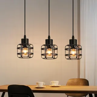 ZMH Pendelleuchte Esstisch Hängelampe 3 Flammig Hängeleuchte Metall E14 Retro Esstischlampe Schwarz Pendellampe Höhenverstellbar für Wohnzimmer
