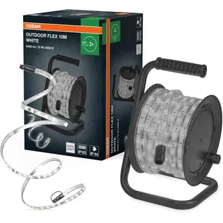 Osram Outdoor Flex LED Streifen 10M IP65, kaltweiß, bis 50 m erweiterbar, inkl. Kabeltrommel, Montagezubehör, Anschlusskabel