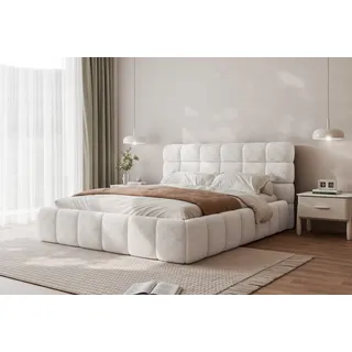 yourhouse24 Polsterbett Bubble Doppelbett Bettgestell Lattenrost mit Bettkasten (Farbe: Legend 01, Größe: 160x200 cm) - Beige/Hellgrau/Grau/Weiß