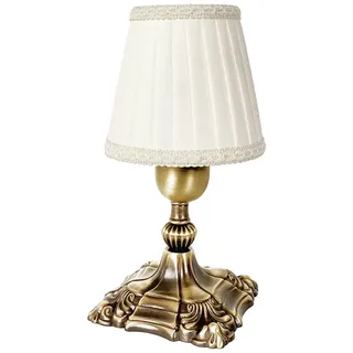 Tischlampe Tischleuchte Klein H: 20,5 cm Bronze Weiß E14 Stoff Messing Massiv