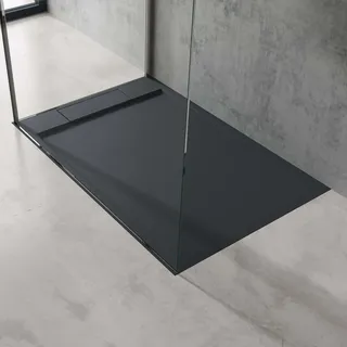 doporro Duschtasse Duschwanne 90x120x4 Mineralguss Anthrazit Ablaufgarnitur | Flache Duschwanne für bodenebene Montage mit DIN-Anschlüssen – stabil & pflegeleicht für moderne Duschen Geoma04