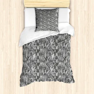 ABAKUHAUS Blumen Mantele, Lace Gothic-Muster, Milbensicher Allergiker geeignet mit Kissenbezügen, 135 cm x 200 cm - 80 x 80 cm, Grau schwarz