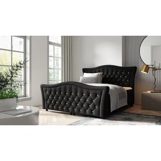 Boxspringbett Schlafzimmerbett TURHAN 120x200cm Stoff Elisa Velvet Schwarz - Schwarz