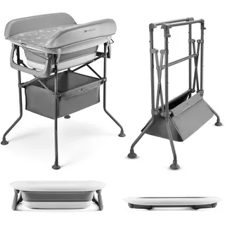 Kinderkraft Babybadewanne "BUBBLY" Höhe 98 cm Ablaufschlauch zusammenfaltbar mit Wickelauflage, grau