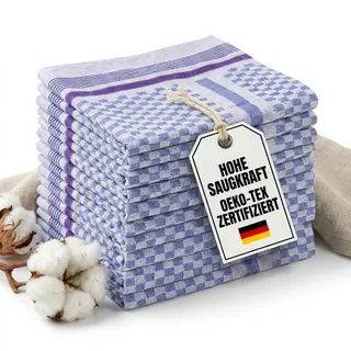 BERTSCH Grubentücher 10er Set Geschirrtücher – Oeko-TEX Zertifiziert – 100% Baumwolle (50x100cm, blau kariert)