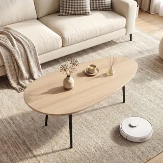 FANTASK Mittelalter Couchtisch, Rund Wohnzimmertisch mit Stabiler Metallkonstruktion, Retro-Kaffeetisch mit kompakter Gestaltung, Beistelltisch für Wohnzimmer & Home Office (Natur)
