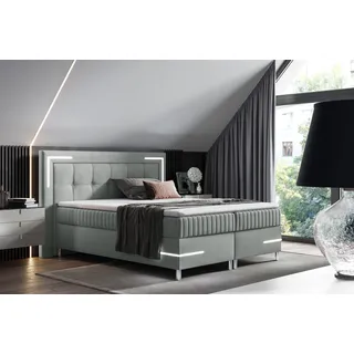 Boxspringbett Schlafzimmerbett 180x200cm AMORE Nr.1 Silbergrau inkl. LED-Beleuchtung
