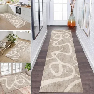 ZDYHMrj Teppich Läufer Flur rutschfest 80X100CM Grau Braun Küchenteppich Lang Teppichläufer Modern Design Meterware Kücheläufer Flurteppich für Flur Wohnraum Schlafzimmer Wohnzimmer Schmutzfangläufer