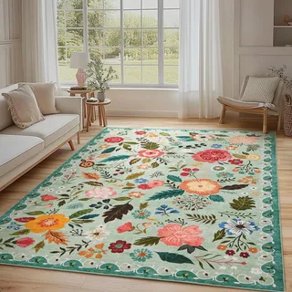 Wohnzimmerteppich Vintage Blumenmuster 6mm Ultradünn, 160x220cm, Grün