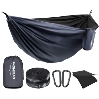 Overmont Doppelschichtige Hängematte TÜV-Zertifiziert Camping Hängematten, 400kg Tragfähigkeit, 280 x 185 cm aus Nylon Tragbare für Outdoor Reisen Garten