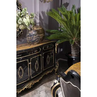 Design Esszimmer Set Garnitur Holz Möbel 4x Stuhl Tisch Kommode Gruppe Neu 6tlg - Schwarz