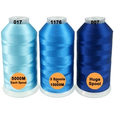 New brothread 3er Verschiedene Blau Farben Polyester Maschinen Stickgarn Riesige Spule 5000M für alle Stickmaschine