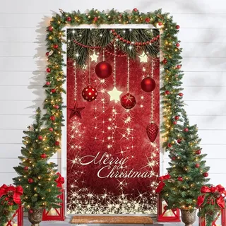 Weihnachten Tür Abdeckung Dekoration, Weihnachten Banner Tür Deko, Weihnachtsbanner Hintergrund, Weihnachtsdeko Hintergrund, Wand Deko für Indoor Outdoor Haus Hof Haustür Garten Neujahr Party (A)