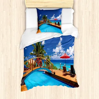 ABAKUHAUS Küsten Bettbezug Set für Einzelbetten, Meer Pool Strandurlaub, Milbensicher Allergiker geeignet mit Kissenbezug, Mehrfarbig