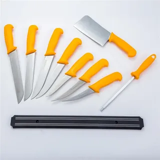 HOOZ Profi Fleischmesser Set 10-teilig – Messer für Fleisch, Fisch & Geflügel mit Magnetstreifen