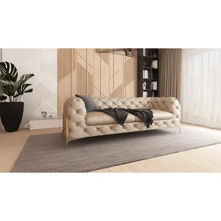 s-style möbel Chesterfield-Sofa 3-Sitzer Vertex Beige Samt , Textil , Echtholz,Buche, Birke , Füllung: Polyetherschaumkern,Polyetherschaumkern , 225x75x100 cm , Blauer Engel, FSC Mix, Oeko-Tex®, Hergestellt in Europa , Wohnzimmer, Sofas & Couches, Sofas,