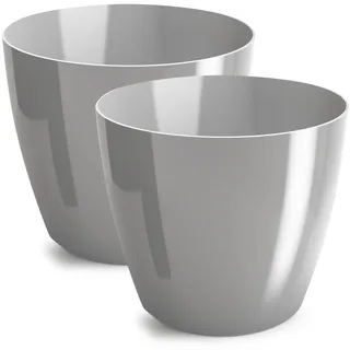 PECZEKO Blumentopfglänzender, Pflanzkübel aus Übertopf Kunststoff Dekorativer Topf für, groß und klein Pflanzen, 2er-Set blumenkübel, blumenkübel kräutertopf, (2 Pack) Grau, ø 23 cm