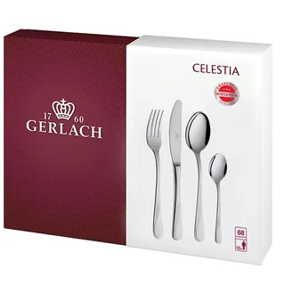 Gerlach Celestia Besteck-Set 12 Personen Spülmaschinenfest Essbesteck Edelstahl Tafelbesteck Messer Gabel Löffel Teelöffel Kuchengabel Soßenlöffel Kuchenspachtel Glänzend Rostfrei 68 Stk