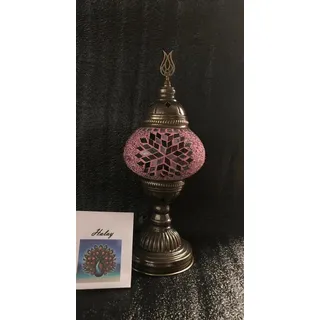 Handgefertigte türkische Sfeerlamp mit Rosenmotiv – Bunte Mosaik Nachttischlampe für orientalisches Flair - Rosa, Pink