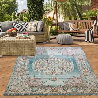 Teppich Orient Teppich Outdoor Wohnzimmerteppich Vintage in blau creme Größe - 60 x 110 cm - Blau