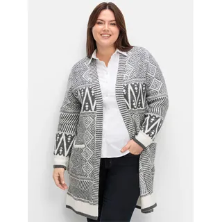 Longstrickjacke SHEEGO BY JOE BROWNS, Damen, Gr. 52/54, grau, 97% Polyester, 3% Elasthan, gemustert, Strickjacken Longstrickjacke