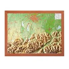 Georelief 3D Reliefkarte Bayerisches Oberland - mit Holzrahmen - One Size