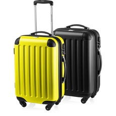 HAUPTSTADTKOFFER - Spree - 2er Koffer-Set Handgepäck Hartschale, TSA, 55 cm mit Volumenerweiterung, Gelb-Schwarz