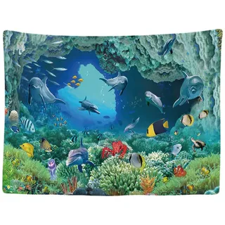 Ulticool - Wandteppich Tapestry Dekoration Wohnung - Delphin Fisch Aquarium Koralle Meer - 200 x 150 cm groß - Wandtuch Wandbehänge Tiere - Accessoires für Schlafzimmer Wohnzimmer Kinderzimmer