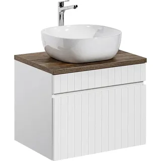 Waschtischunterschrank 60 cm mit Keramik Waschbecken IRAKLIO-56 in weiß matt mit Vintage Eiche Nb., B/H/T ca. 60,4/63,5/46 cm - Weiß