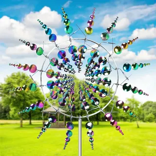 3D Metall-Windmühle, Einzigartige Magische Rasen-Wind-Spinner aus Edelstahl, Magische Metall-Windmühle für Hof und Garten Windfänger Außenterrassendekoration (Multicolor)