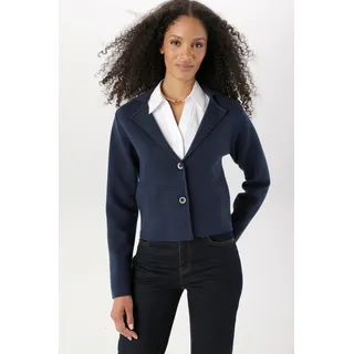 Kurzblazer ANISTON SELECTED, Damen, Gr. 36, blau (marine meliert), Feinstrick, Obermaterial: 50% Viskose, 26% Polyamid, 24% Polyester, meliert, unifarben, lässig geschnitten kurz, V-Ausschnitt, Blazer Kurzblazer, mit dekorativer Teilungsnaht