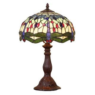Bieye L31402 Libelle Tiffany Stil Glasmalerei Tischlampe Nachtlicht mit 12-Zoll breiten handgefertigten Lampenschirm Metallfuß für Schlafzimmer Wohnzimmer Couchtisch, 18-Zoll groß, blau
