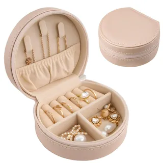 ProCase Reise Schmuckkästchen, Mini Schmuckbox für Damen PU-Leder Aufbewahrungsbox Schmucketui Schmuckaufbewahrung für Ringe Ohrringe Halsketten Geschenk- Champagner
