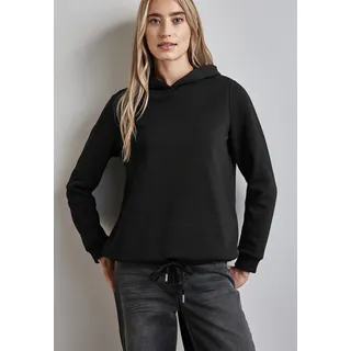 Kapuzensweatshirt STREET ONE, Damen, Gr. 34, schwarz, Sweatware, Obermaterial: 60% Baumwolle, 40% Polyester, unifarben, regular fit taillenbedeckt, ohne Ausschnitt, Bündchen, Sweatshirts Kapuzensweatshirt, mit Tunnelzug am Saum