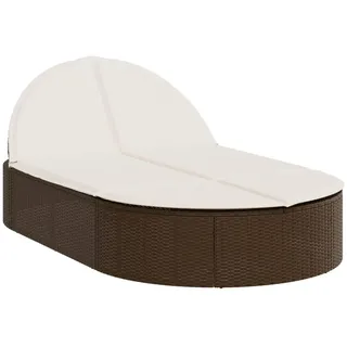 vidaXL Doppel-Sonnenliege Mit Auflagen Braun Poly Rattan , Creme , Kunststoff , Rechteckig , 200x78x110 cm , Gartenmöbel, Gartenliegen