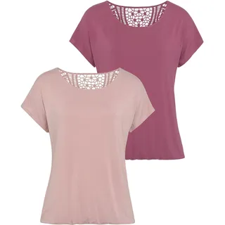 Kurzarmshirt VIVANCE "mit Spitzeneinsatz am Rücken", Damen, Gr. 36/38, bunt (rose, beere), Single Jersey, Obermaterial: 95% Viskose (LENZINGTM ECOVEROTM), 5% Elasthan. Spitze: 100% Baumwolle, unifarben, figurumspielend, Rundhals, Shirts Kurzarmshirt, aus elastischem Viskose-Jersey, Topseller