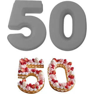 MytaYt 2 Stück VERDICKT 50 Silikon Zahlen Groß Geburtstag 10 Zoll Zahlen Kuchenform Backform 25cm für DIY Extra Groß Geburtstagstorte