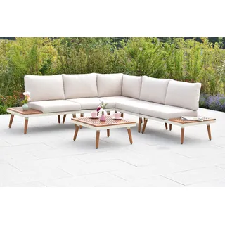 Merxx "Delphi" Lounge Set, Aluminium/Akazie, weiß - Weiß